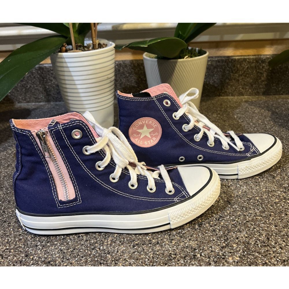 Converse All Star Hi Top Womens Sz 6.5 Blue/Pink Sneaker Lace Up Zip Accent Shoe